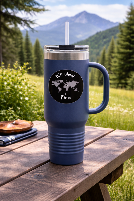 40oz Insulated Travel Mug – “It's About Time” World Map Stainless Tumbler