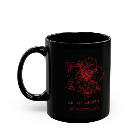 Black Heart & Rose Mug — "Mein Schatz" Gothic Coffee Cup (11oz/15oz)