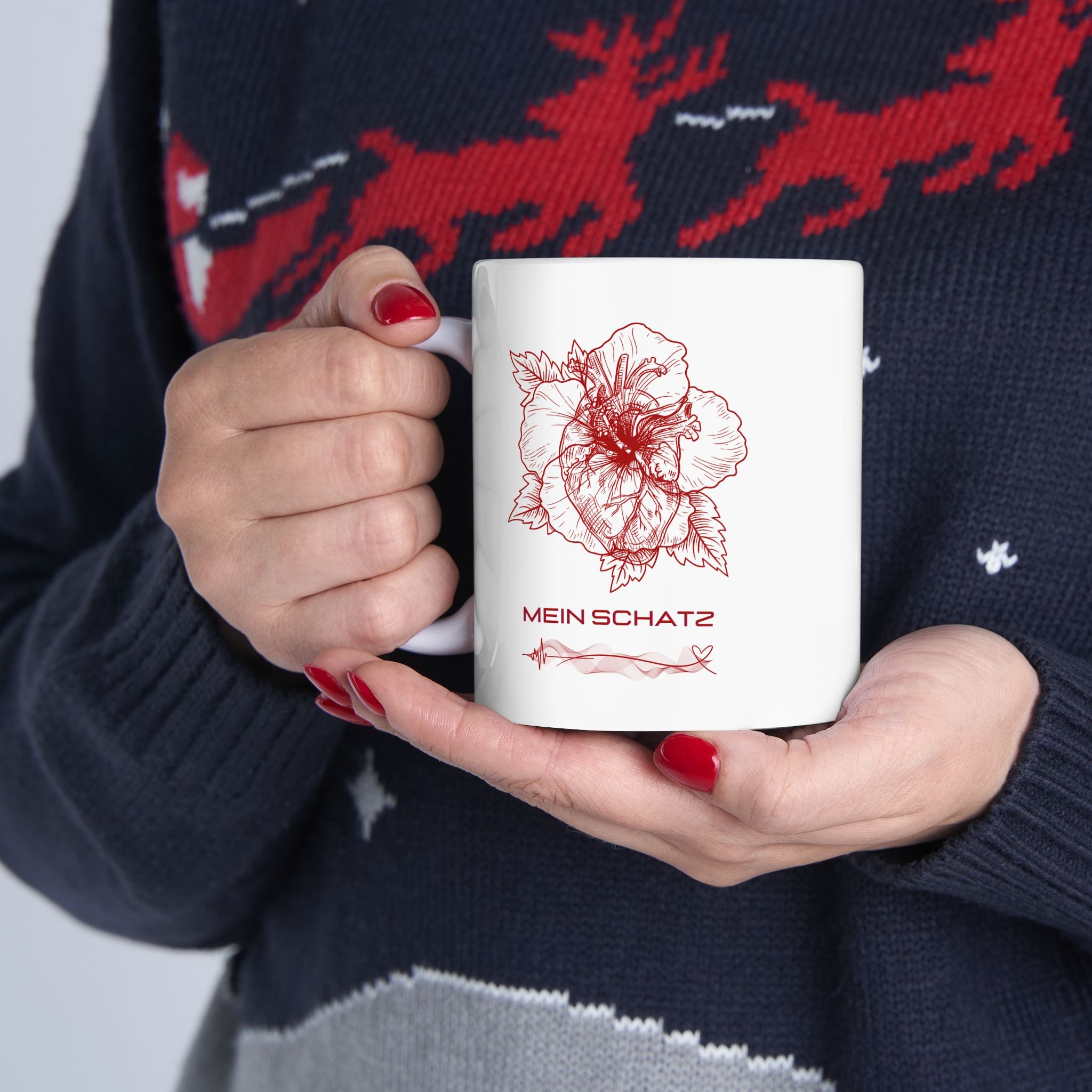 Floral Rose Sketch Ceramic Mug — Botanical Coffee Cup (11oz & 15oz)