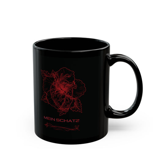 Black Heart & Rose Mug — "Mein Schatz" Gothic Coffee Cup (11oz/15oz)