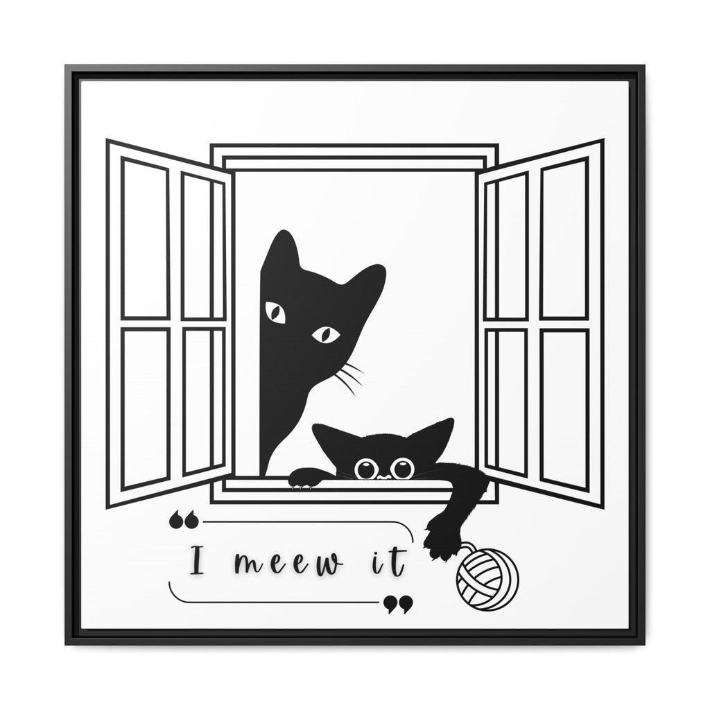 I Meew It Cat Illustration Matte Canvas, Framed Wall Art | Black Cat Window