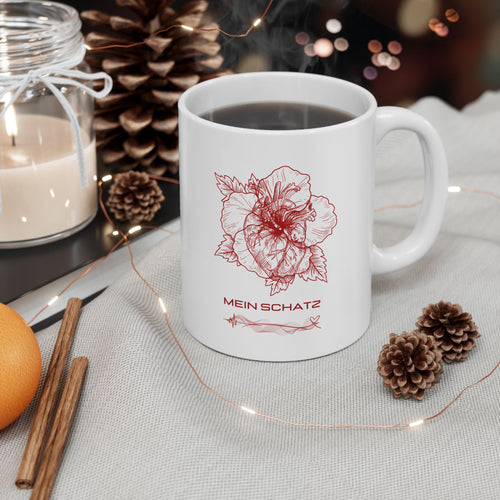 Floral Rose Sketch Ceramic Mug — Botanical Coffee Cup (11oz & 15oz)