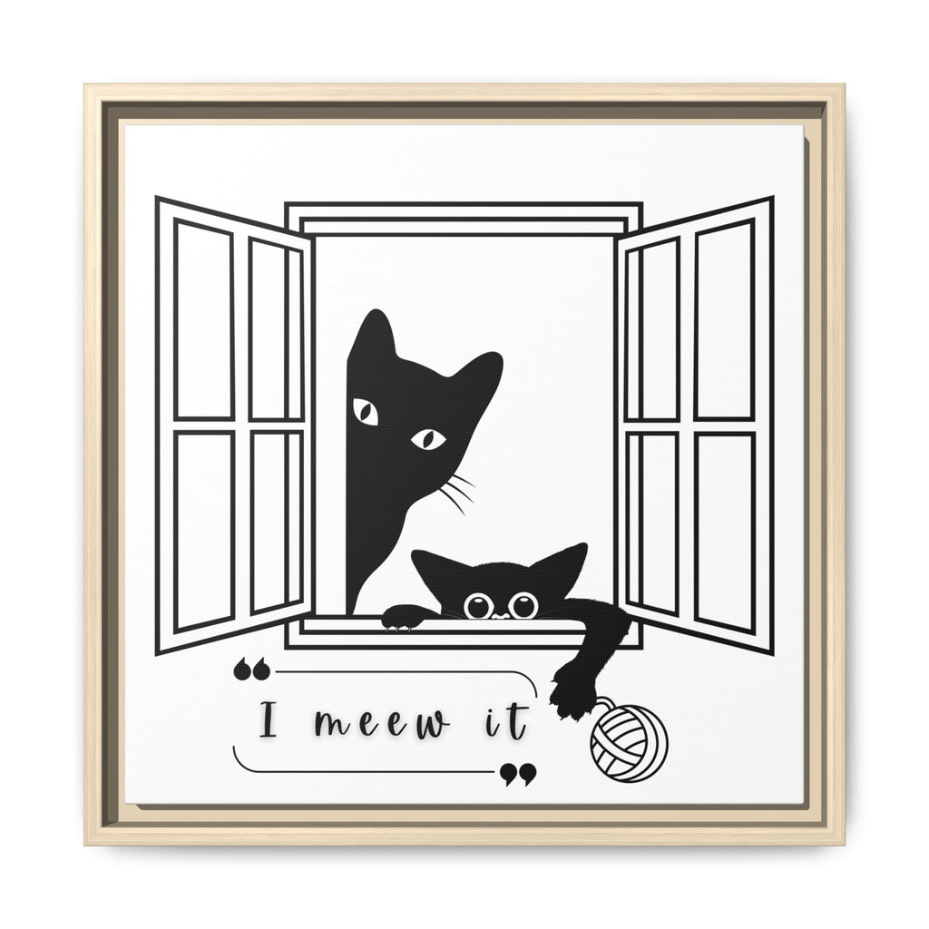 I Meew It Cat Illustration Matte Canvas, Framed Wall Art | Black Cat Window