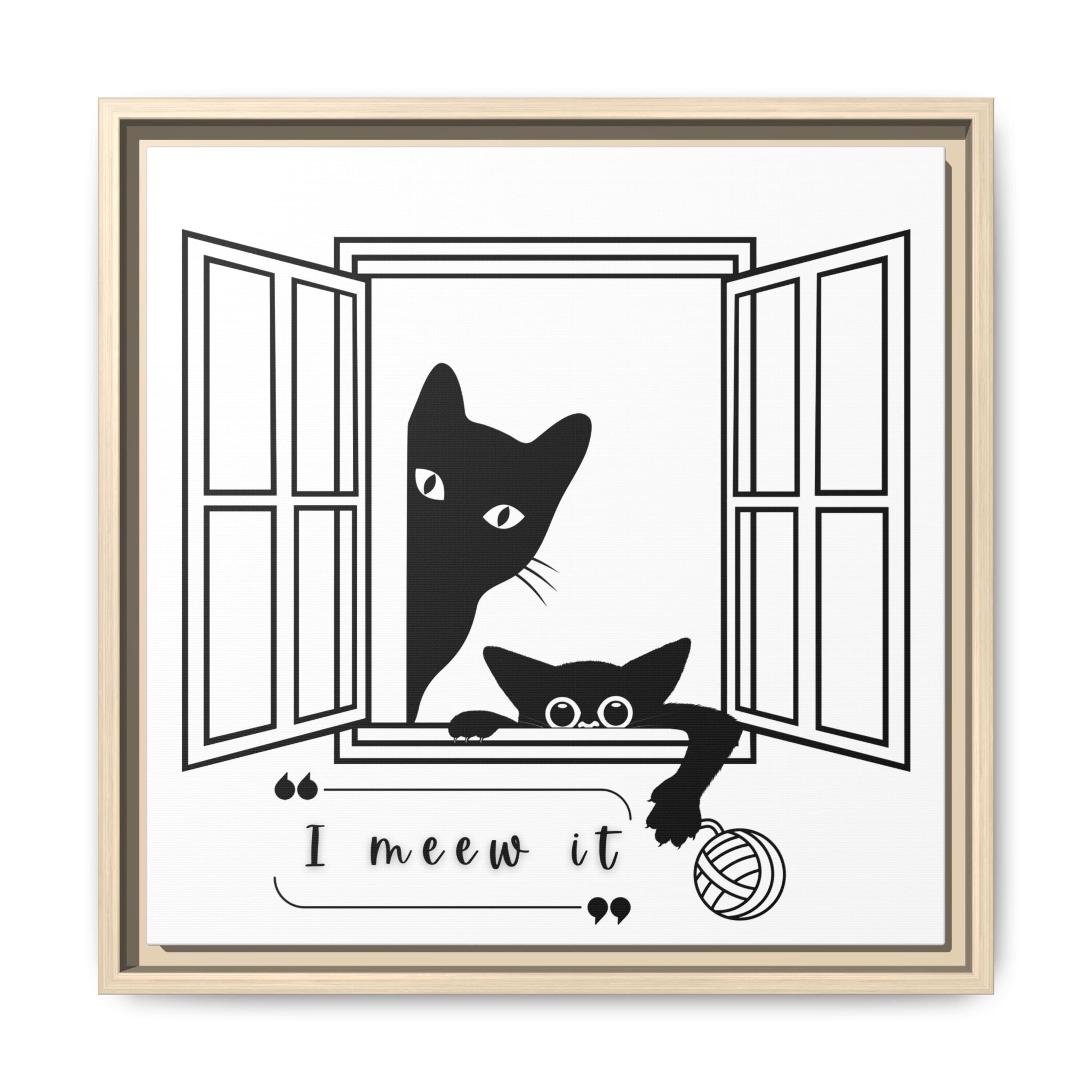 I Meew It Cat Illustration Matte Canvas, Framed Wall Art | Black Cat Window
