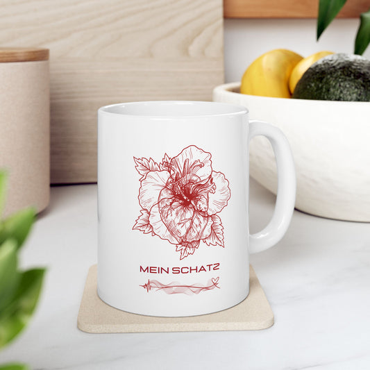 Floral Rose Sketch Ceramic Mug — Botanical Coffee Cup (11oz & 15oz)
