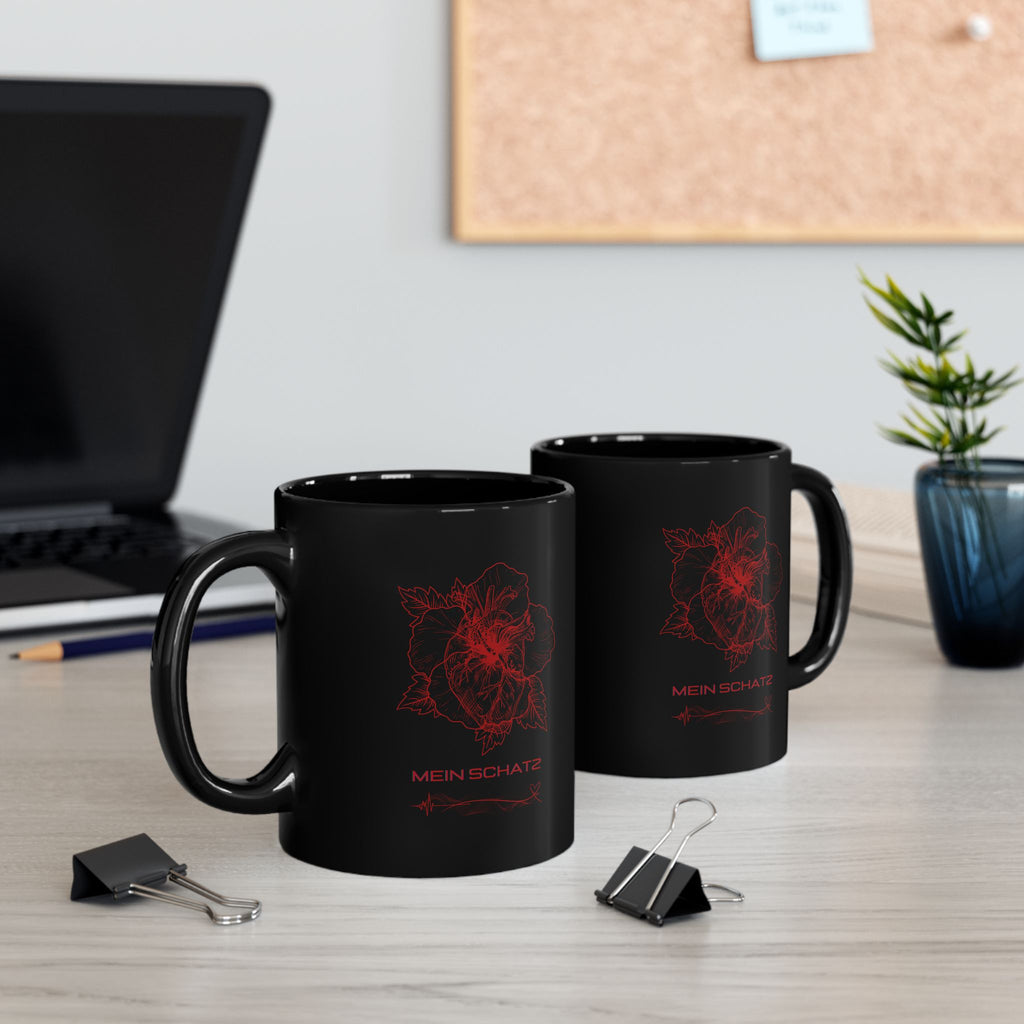 Black Heart & Rose Mug — "Mein Schatz" Gothic Coffee Cup (11oz/15oz)
