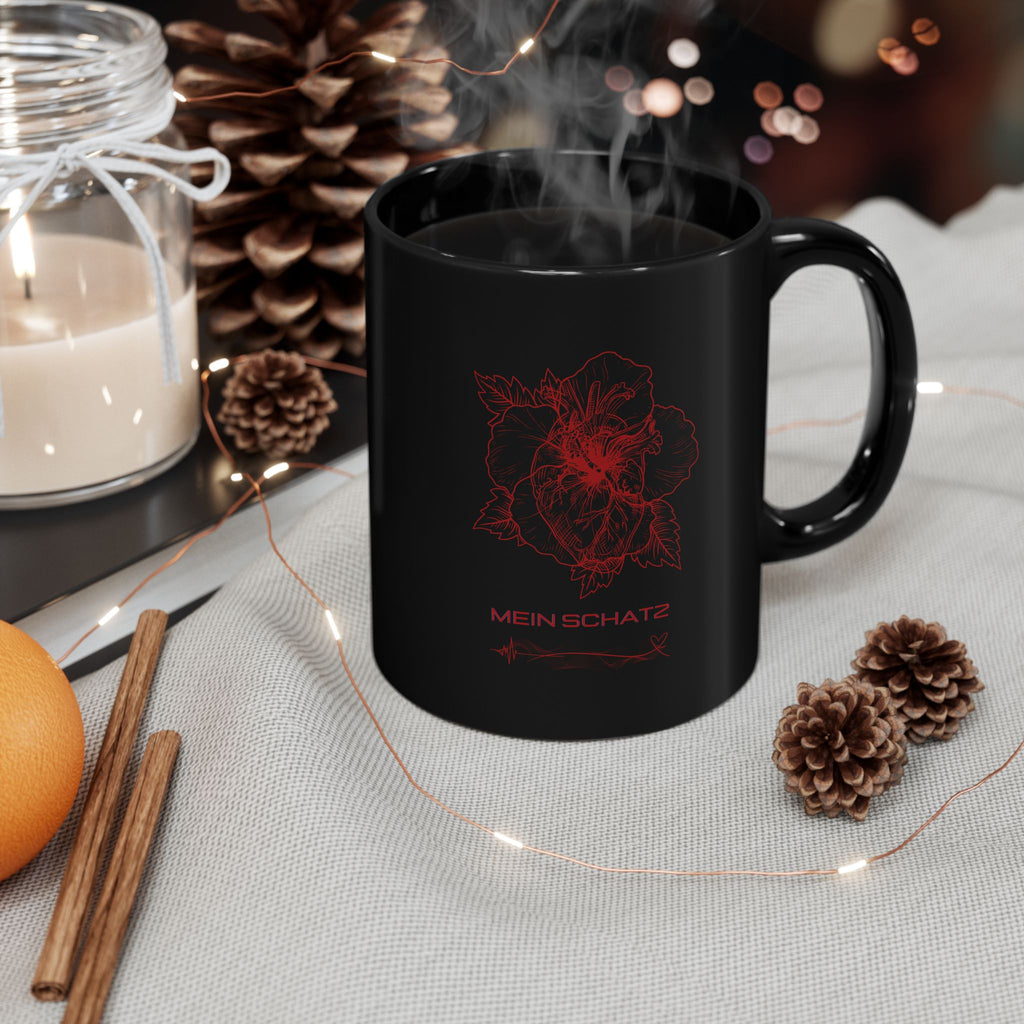 Black Heart & Rose Mug — "Mein Schatz" Gothic Coffee Cup (11oz/15oz)