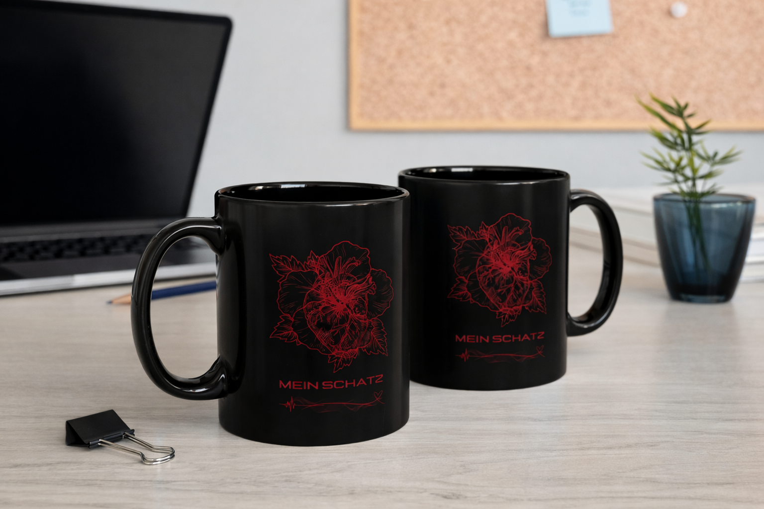 Black Heart & Rose Mug — "Mein Schatz" Gothic Coffee Cup (11oz/15oz)