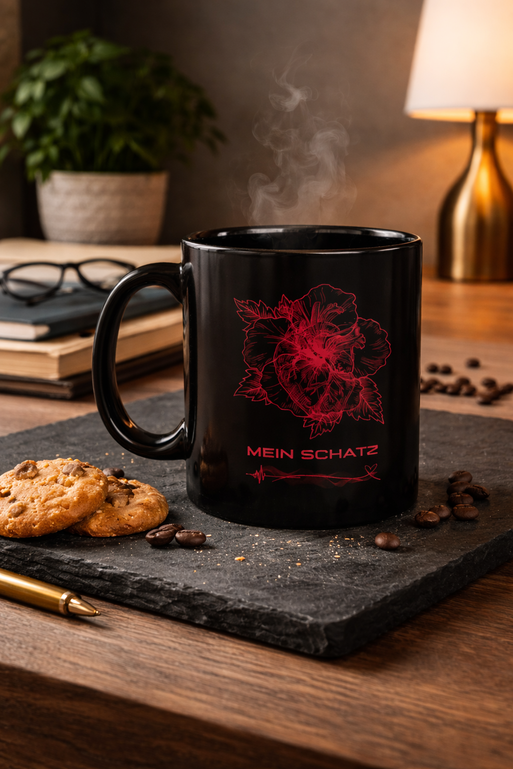 Black Heart & Rose Mug — "Mein Schatz" Gothic Coffee Cup (11oz/15oz)