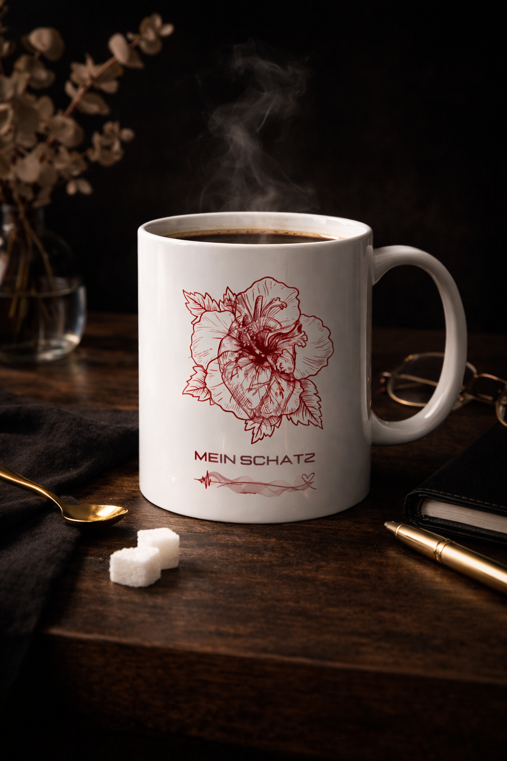 Floral Rose Sketch Ceramic Mug — Botanical Coffee Cup (11oz & 15oz)