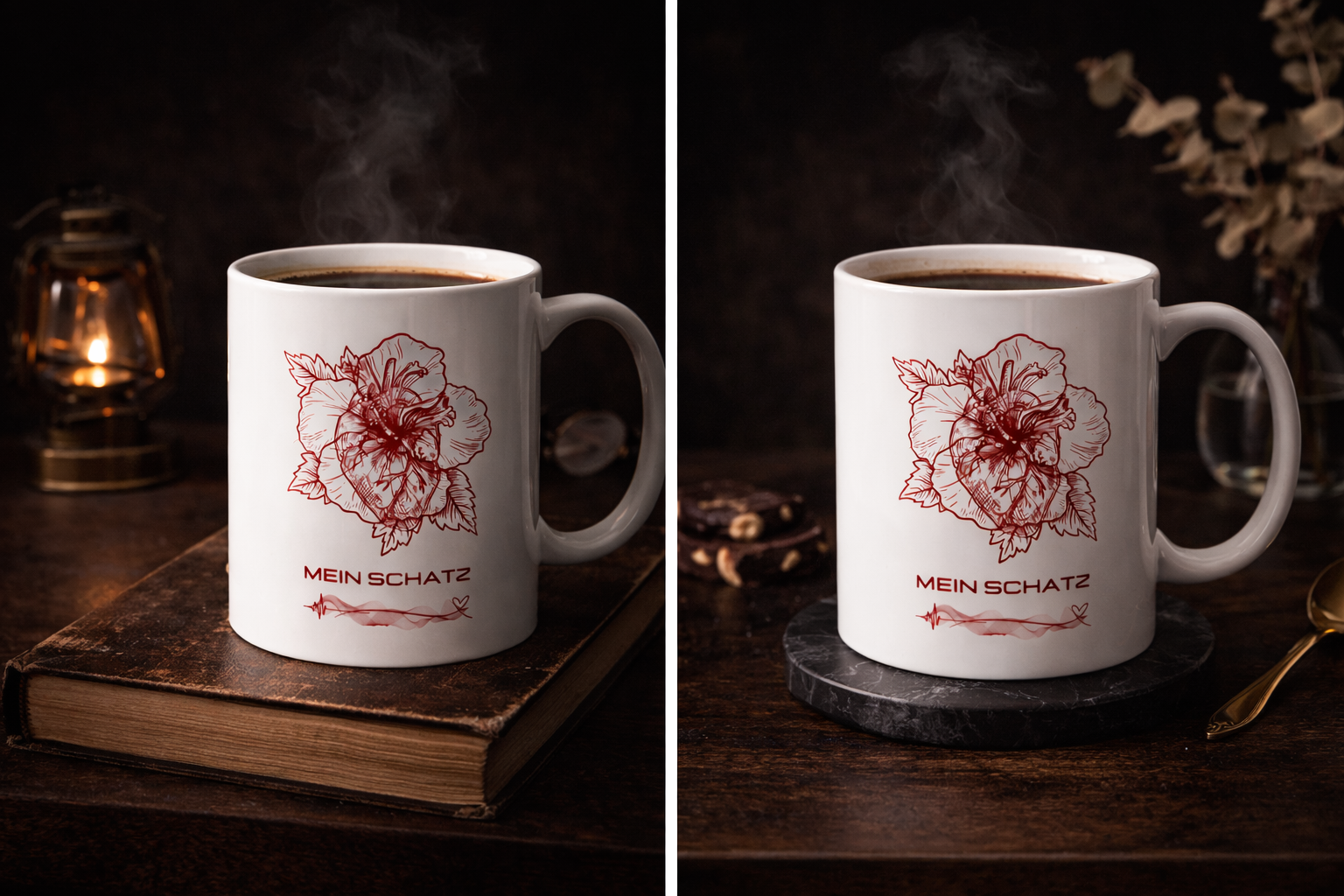 Floral Rose Sketch Ceramic Mug — Botanical Coffee Cup (11oz & 15oz)