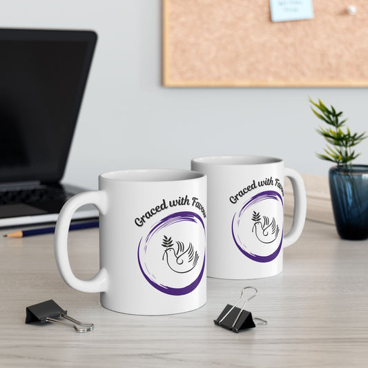 Graceful Surrender Ceramic Mug — Inspirational Coffee Mug with Purple Circle Design (11oz & 15oz)