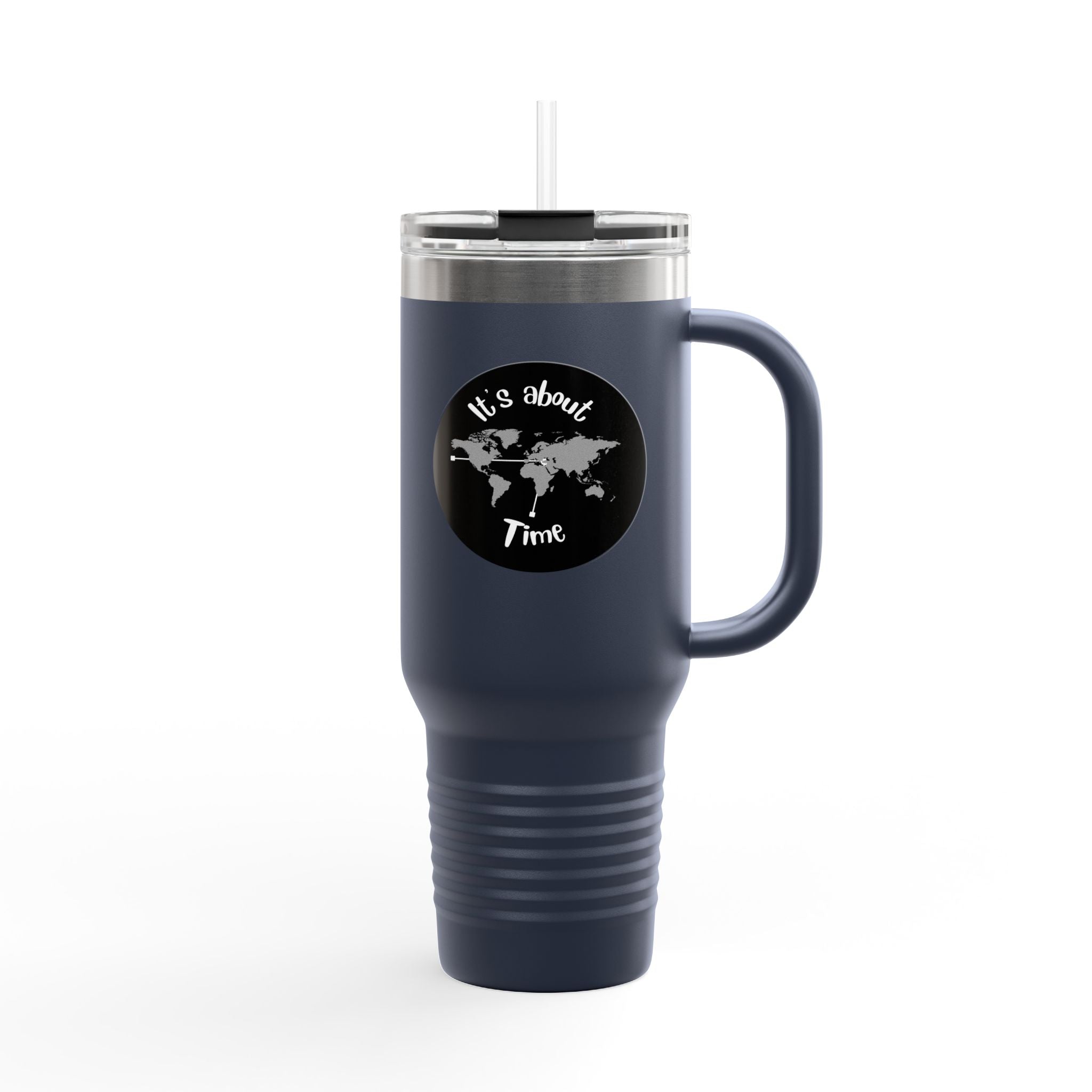 40oz Insulated Travel Mug – “It's About Time” World Map Stainless Tumbler