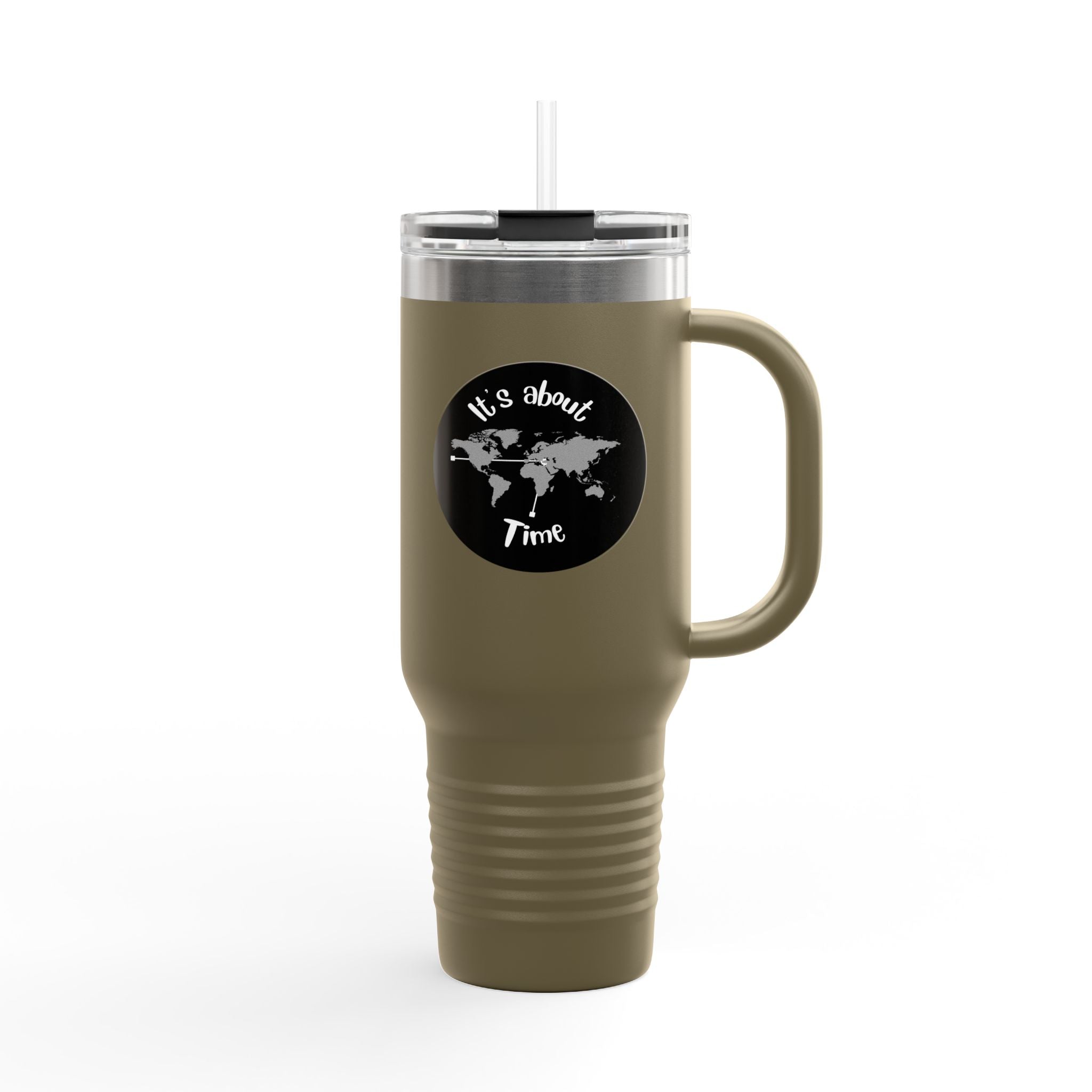 40oz Insulated Travel Mug – “It's About Time” World Map Stainless Tumbler