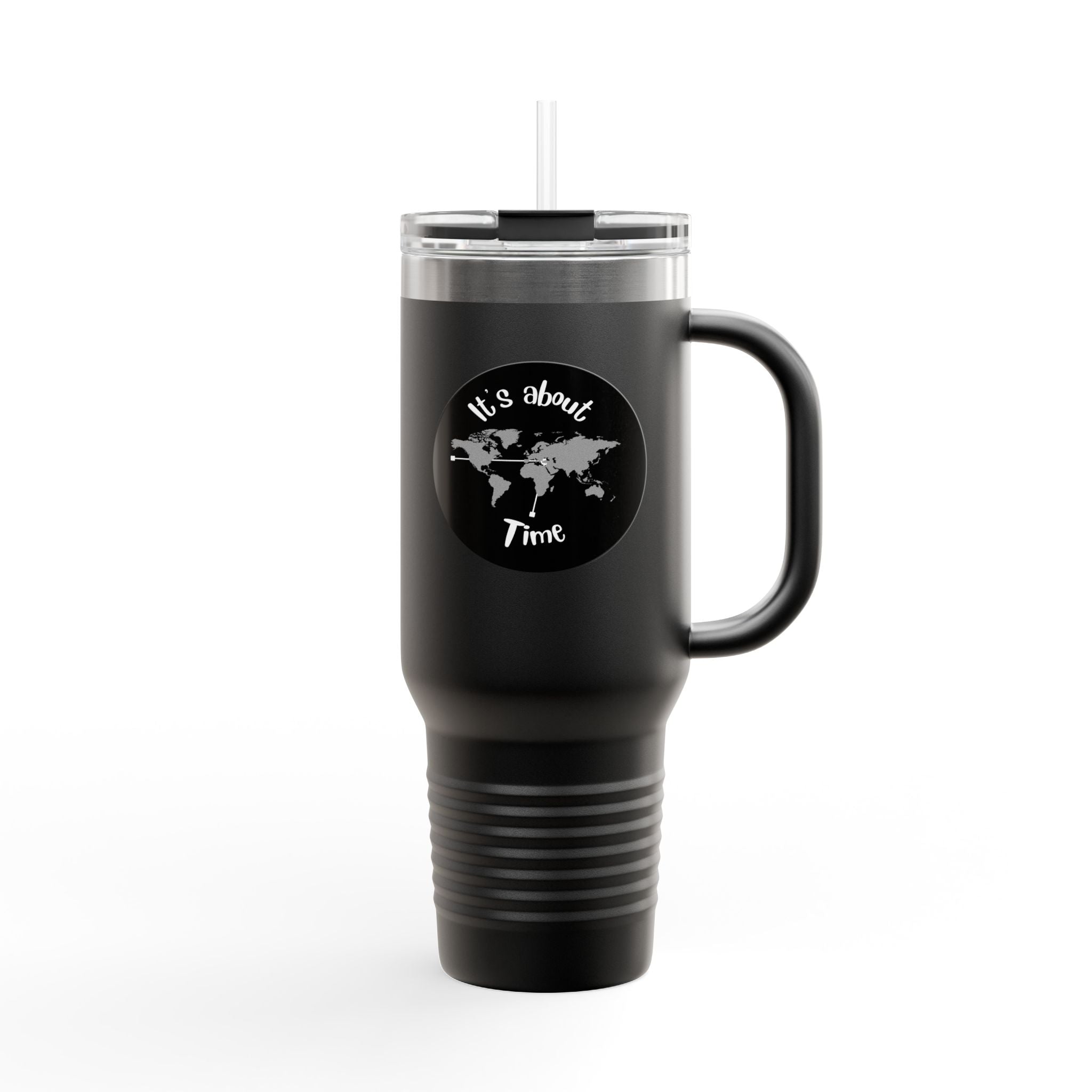 40oz Insulated Travel Mug – “It's About Time” World Map Stainless Tumbler
