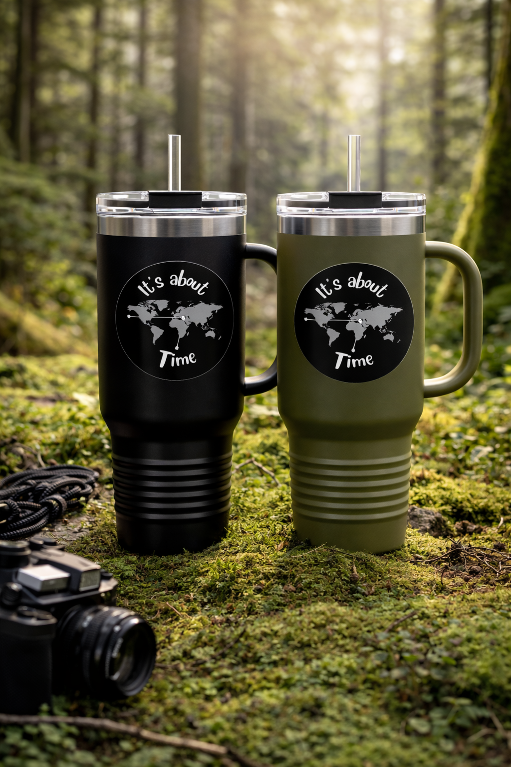 40oz Insulated Travel Mug – “It's About Time” World Map Stainless Tumbler
