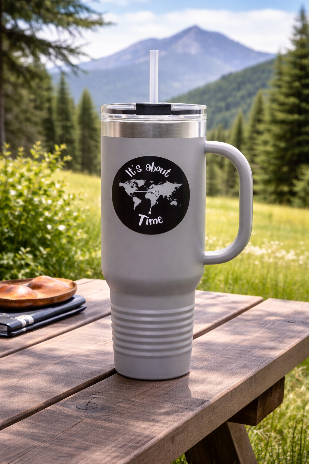 40oz Insulated Travel Mug – “It's About Time” World Map Stainless Tumbler