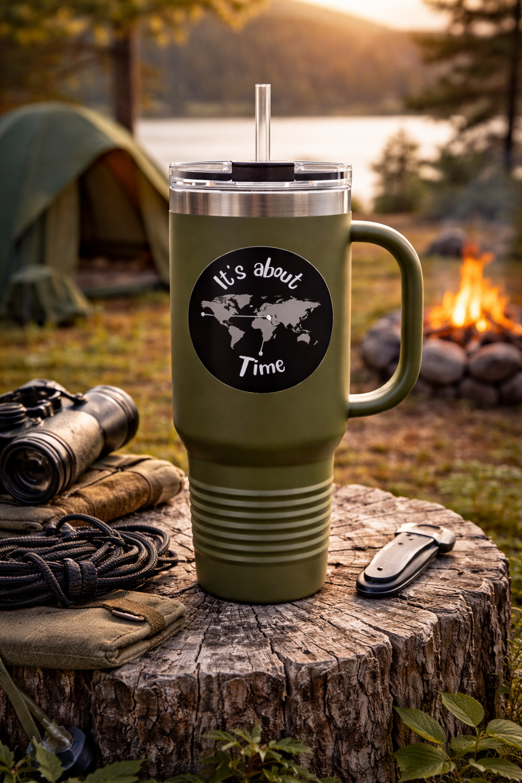 40oz Insulated Travel Mug – “It's About Time” World Map Stainless Tumbler