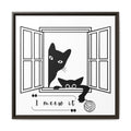 I Meew It Cat Illustration Matte Canvas, Framed Wall Art | Black Cat Window