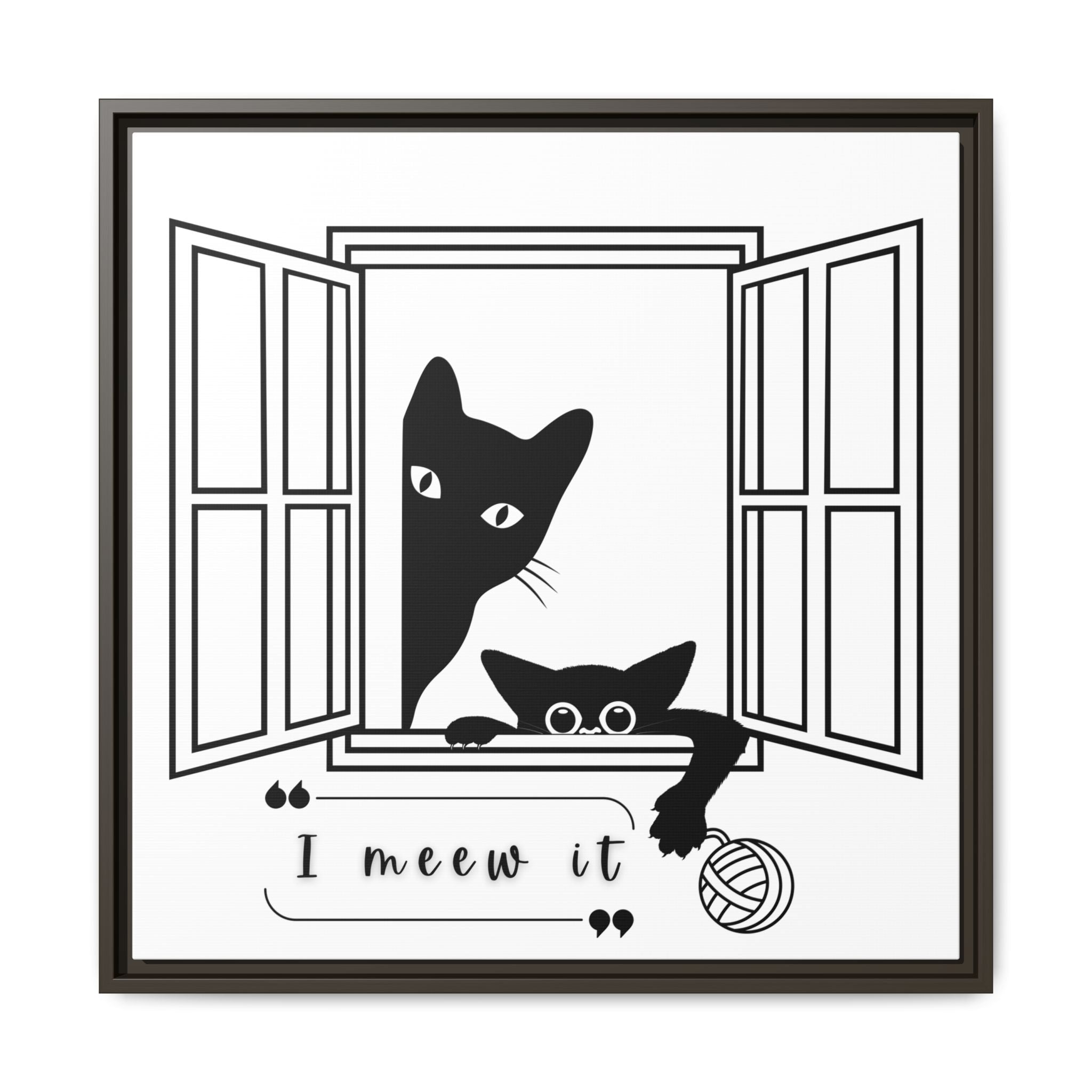 I Meew It Cat Illustration Matte Canvas, Framed Wall Art | Black Cat Window