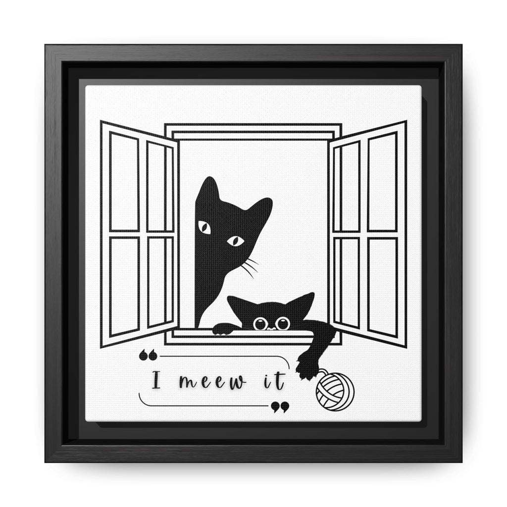 I Meew It Cat Illustration Matte Canvas, Framed Wall Art | Black Cat Window