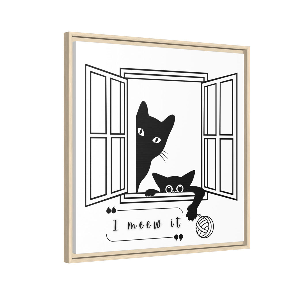 I Meew It Cat Illustration Matte Canvas, Framed Wall Art | Black Cat Window