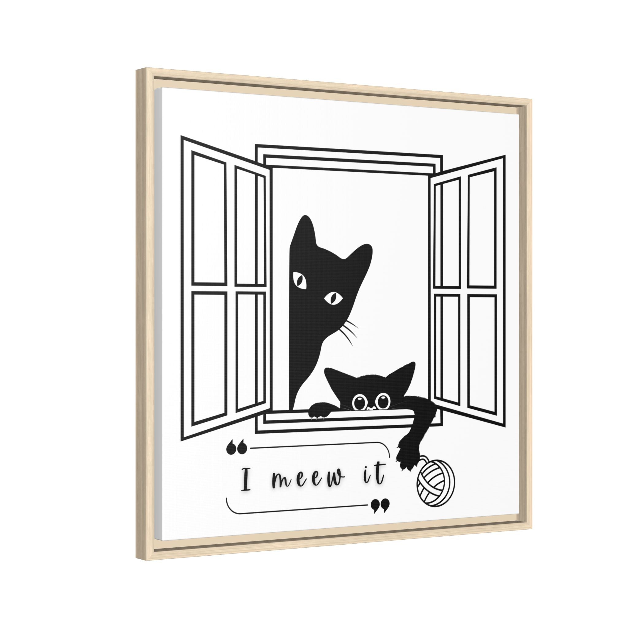I Meew It Cat Illustration Matte Canvas, Framed Wall Art | Black Cat Window
